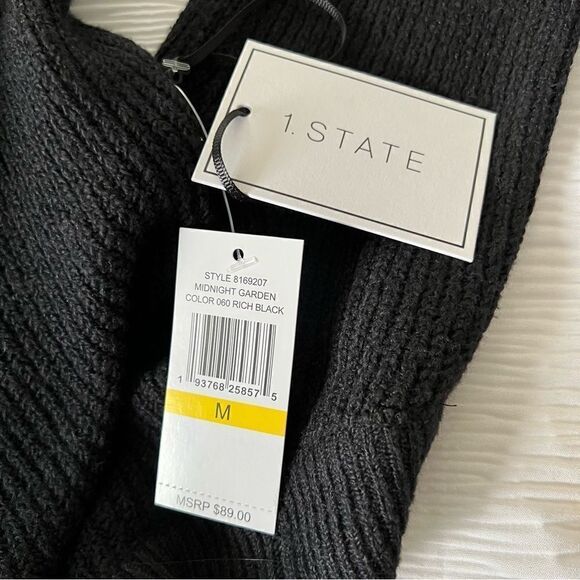 🆕 1 State Cold  Midnight Garden Shoulder Ribbed Knit Pullover Sweater size M - Picture 6 of 7